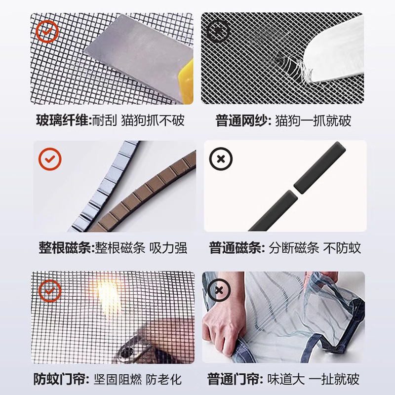 Cortina de puerta anti-mosquitos de banda magnética completa abierta lateral magnética auto-succión sin perforación de malla de fibra de vidrio doméstica dormitorio velcro auto-adhesivo