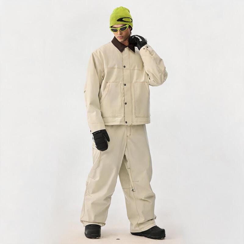 New men's ski jacket, retro workwear style, windproof and waterproof, trendy solid color ski suit set for both snowboard and ski New men's ski jacket, retro workwear style, windproof and waterproof, trendy solid color ski suit set for both snowboard and ski