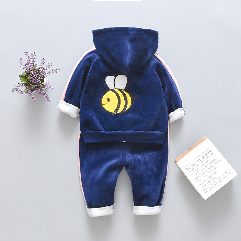 Children's clothing set for boys girls, plush thickened autumn and winter 2023 new style with hat, western-style_voghion.com