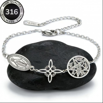 Stainless Steel Bracelet with Virgin Mary and Five-Pointed Star Combination Design, Adjustable with Triple Protection for Cross-Border Use