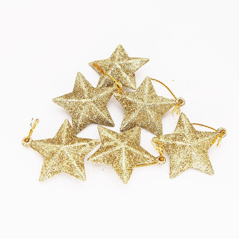 Christmas tree decorations 6 pcg/pack five-pointed star pendant decoration accessories Christmas tree powder star in stock Christmas tree decorations 6 pcg/pack five-pointed star pendant decoration accessories Christmas tree powder star in stock
