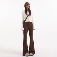 杏色休闲裤女微喇叭2025秋冬高腰显瘦弹力宽松拖地不贴腿马蹄裤子