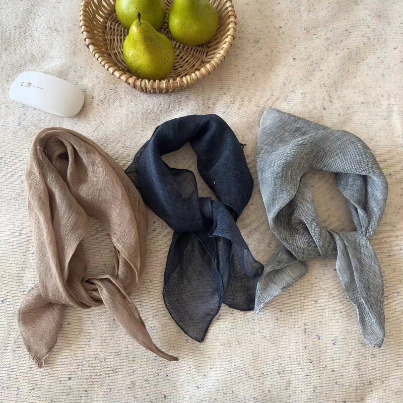New Japanese style [linen style] pure linen folding literary small square lazy slack small scarf turban