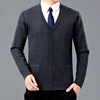 Autumn and winter new pattern man knitting wool Cardigan Plush thickening V-neck sweater Middle and old age dad Cashmere coat