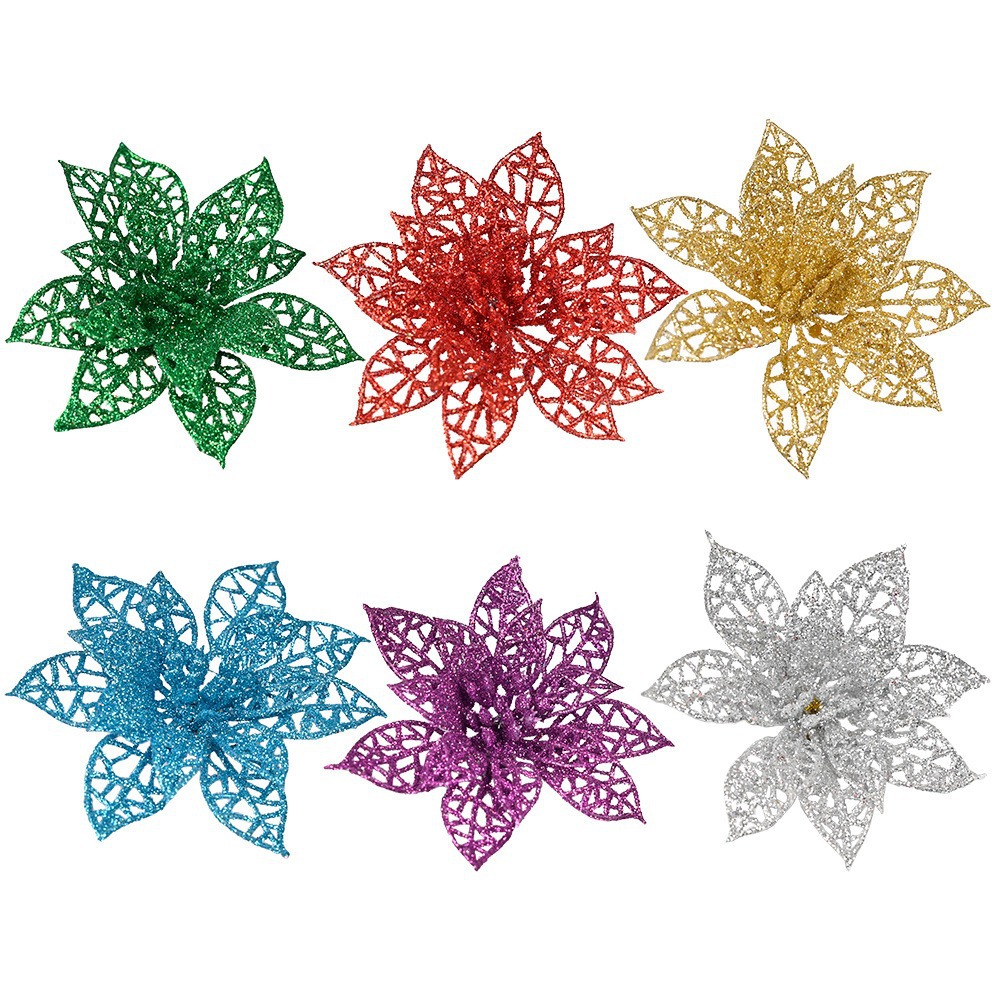 Colgante de Navidad polvo de oro polvo de polvo de plástico flor de simulación accesorios de guirnaldas de decoración de árbol de Navidad flores de Navidad
