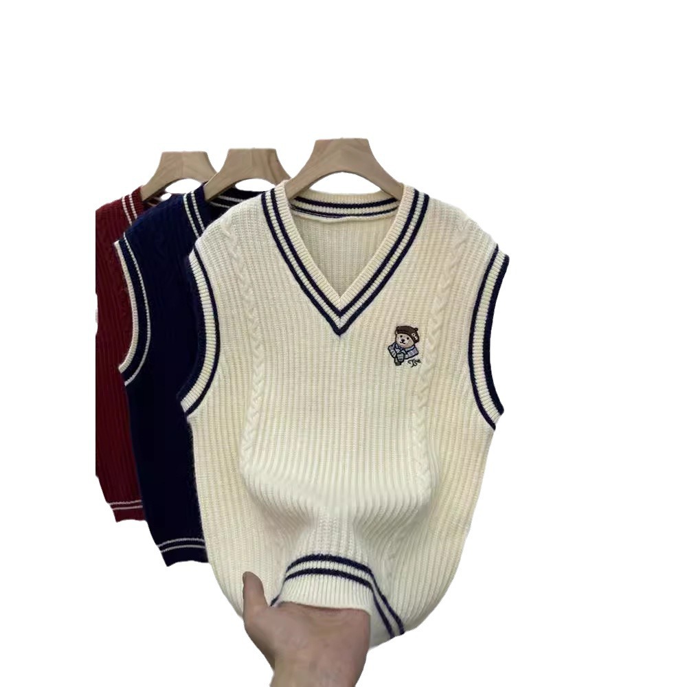 24 Dongpuyuan estilo de arte retro chaleco de tejido de mujer collar en V tipo suelto