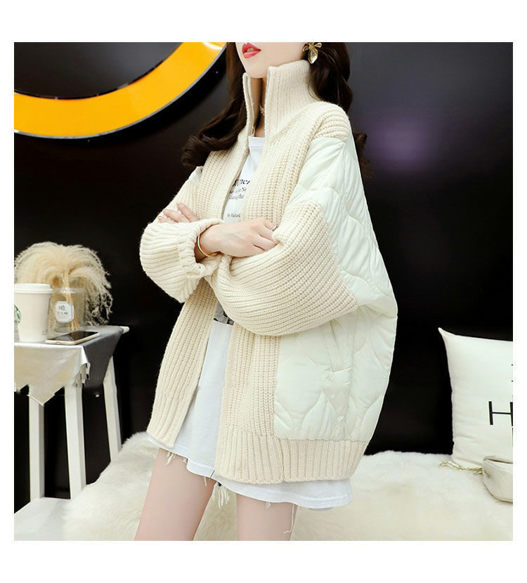 Blå stickad kofta för dam oversize vinter cardigan tröja_voghion.com