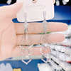 Earrings, long retro silver needle, Korean style, diamond encrusted, silver 925 sample, internet celebrity