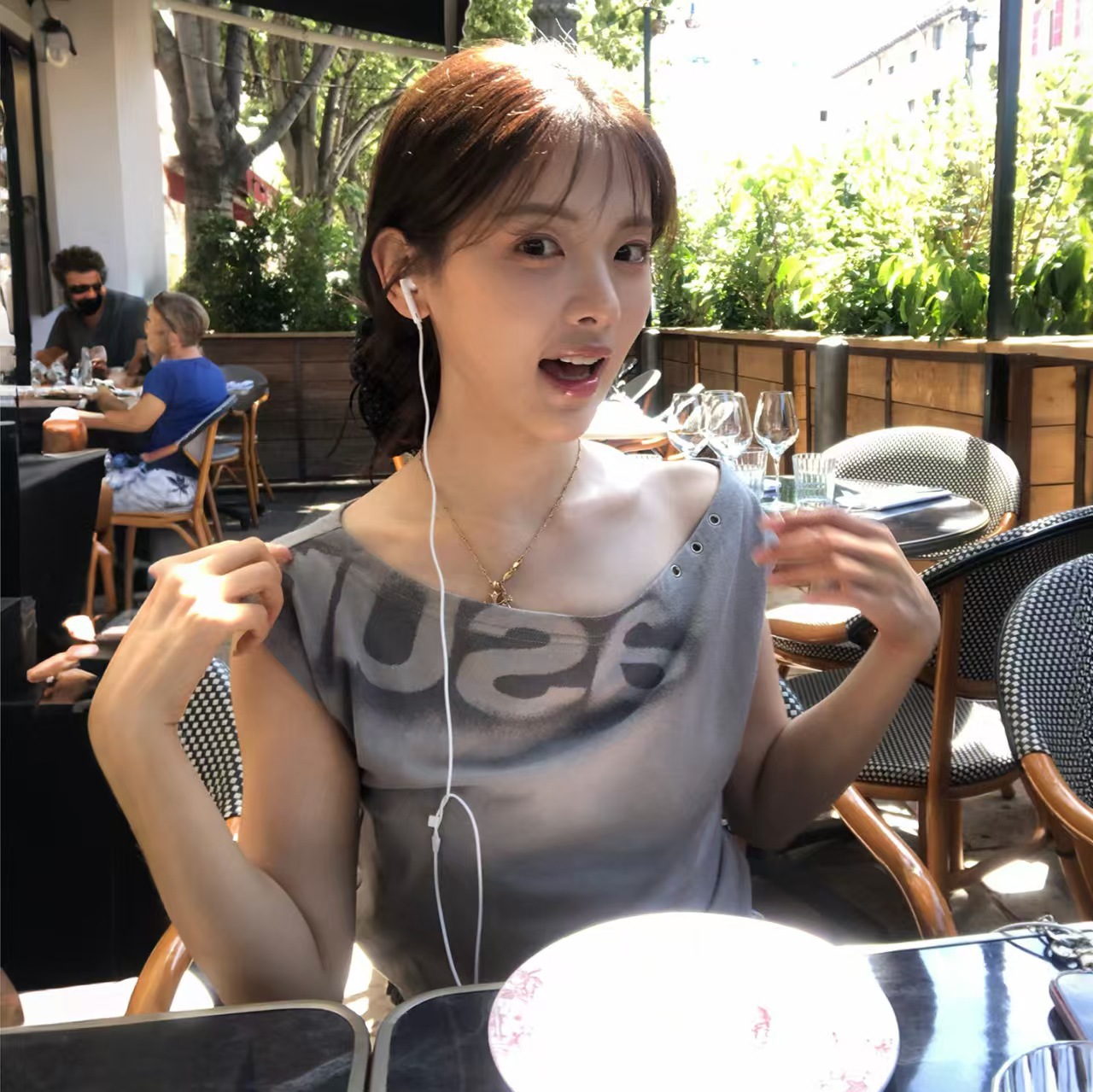 26 New Models of Asu* Yang Chaoyue's Same Style Korean-Style Summer Printed Slim-Fit Versatile Off-Shoulder Short-Sleeve T-Shirt Top