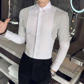 2021春季发型师夜店潮流装衬衫工作衬衣男士修身时尚百搭寸衣长袖