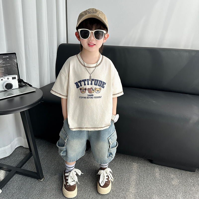 7270 ropa para niños traje de verano para niños 2025 nuevo vestido de verano para niños de moda de dos piezas de manga corta ropa delgada verano