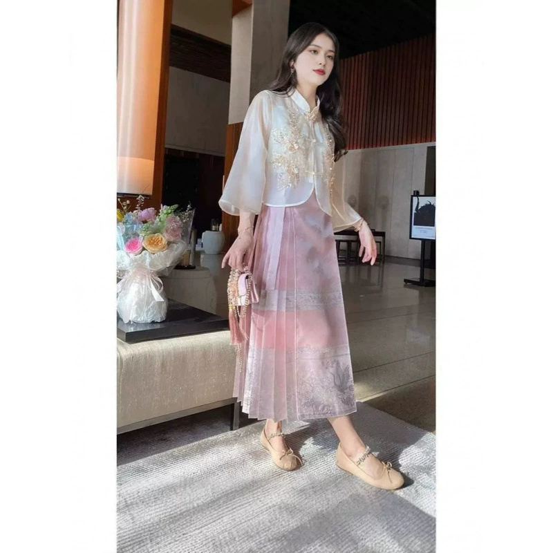 Новая китайская женская одежда национальный стиль женский 2024 весна осень новый дизайн конская юбка