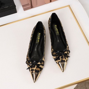 2161-1 French shallow leopard print single shoe with bow metal pointed satin versatile evening style flat commuting wome