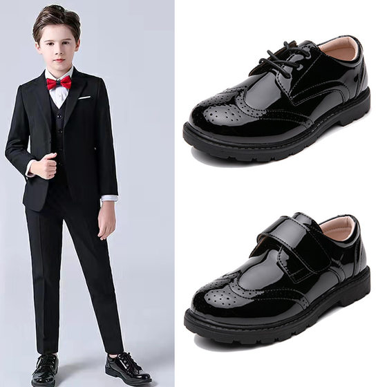 Amazon Cross-border Europe and the United States New Boys' Leather Shoes Children's Black British Style Inner Middle School Students Shoes