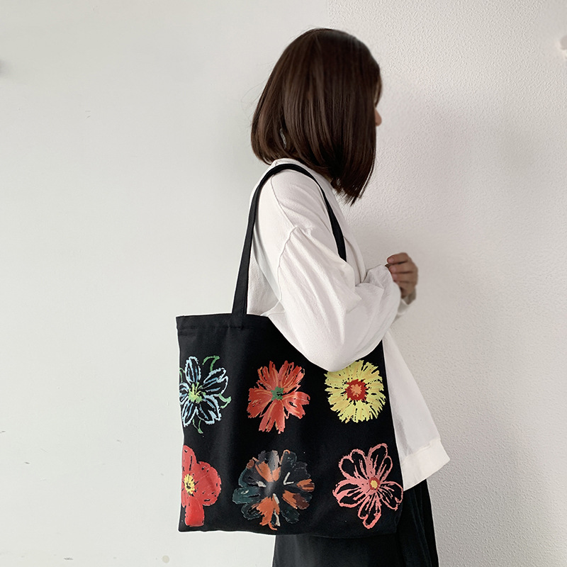 Women's Large Canvas Flower Basic Square Zipper Canvas Bag display picture 5