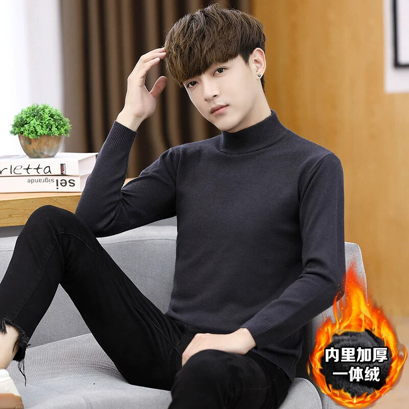 Мужской вязаный свитер зимний бархат утолщение сплошной цвет высокого качества свитер вязаный свитер
