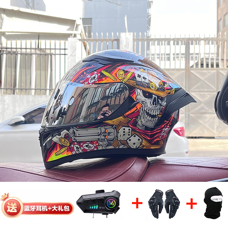 Casco de cola grande de motocicleta Jiekai Casco completo con auriculares Bluetooth Casco de conducción de motocicleta eléctrica de cuatro estaciones para hombre