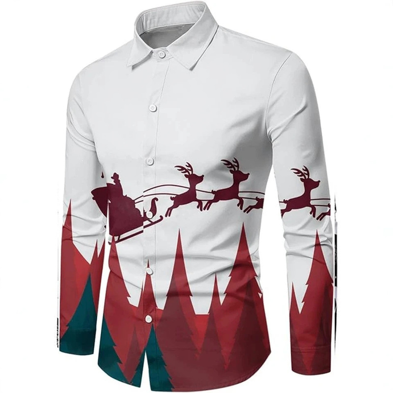 2026 Men's Cross-Border European and American New Year and Christmas Theme High-Definition Printed Shirt with Reindeer and Old Man Pulling a Sleigh, available for purchase starting from one piece 2026 Men's Cross-Border European and American New Year and Christmas Theme High-Definition Printed Shirt with Reindeer and Old Man Pulling a Sleigh, available for purchase starting from one piece