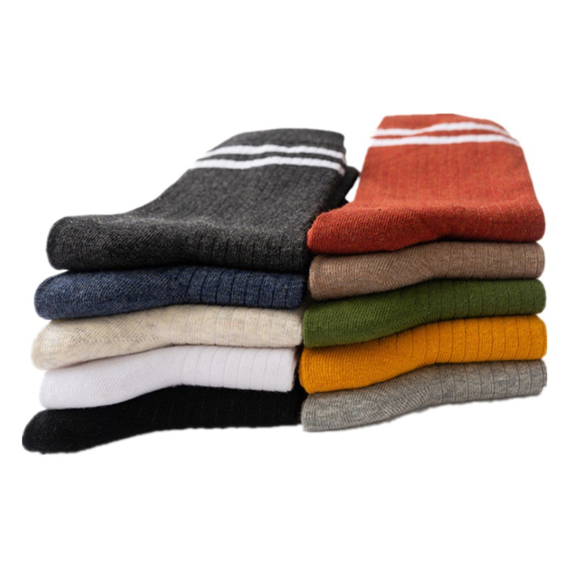 Calcetines de algodón de color sólido para hombres y mujeres a media pierna calcetines de rayas de algodón peinado calcetines retro de dos barras para hombres al por mayor