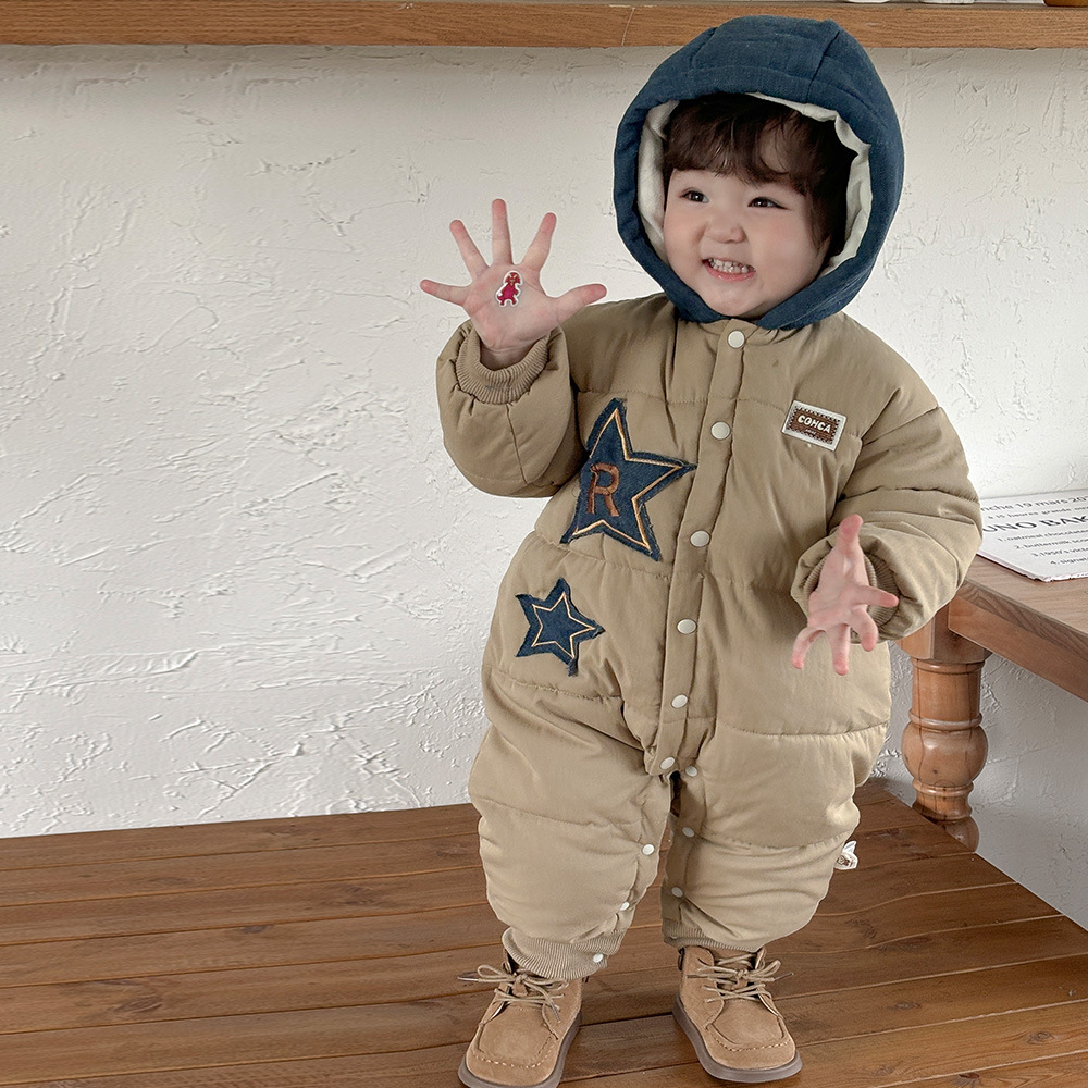 Mono de bebé Ropa de invierno más ropa de salida acolchada de terciopelo 0-2 años de edad, traje de escalada para bebé, engrosamiento y calidez, una pieza de moda 1