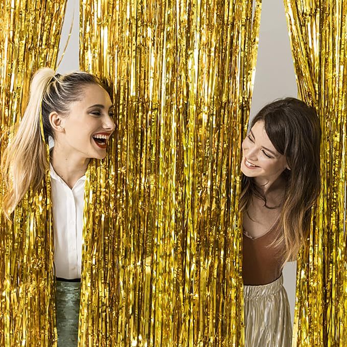 Cross-border Bachelor Party Wedding Event Background Wall Layout Birthday Decoration with Golden Background Curtain Aluminum Foil Streamer