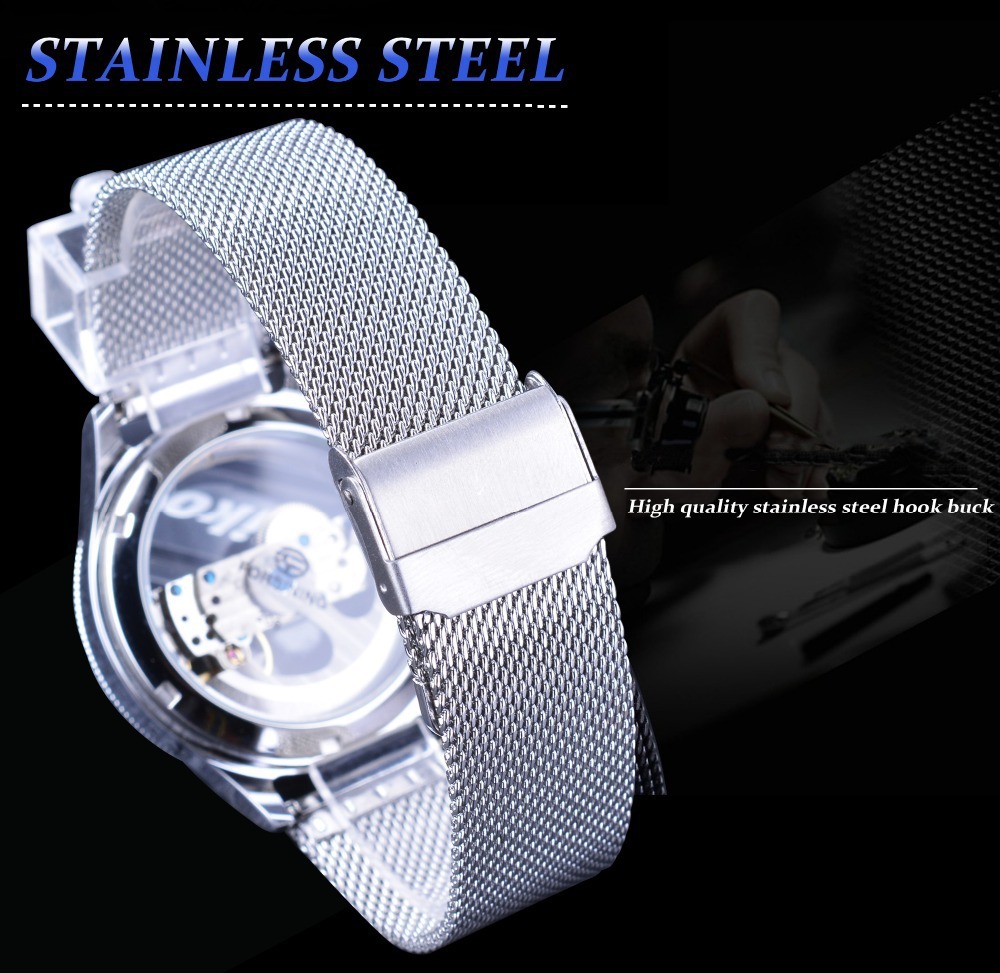 Forsining Men's Transparent One Machine Mechanical Watch Automatic Mesh Belt Hollow Stainless Steel Waterproof Watch_voghion.com