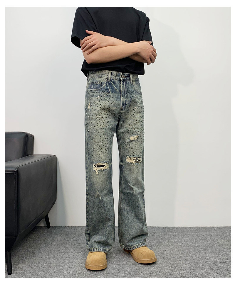 Personalisierte Jeans Mit Strass Für Herren Im Distressed Look_voghion.com
