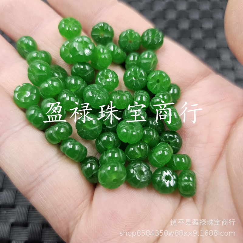 No. 5 green quartzite jade pumpkin beads