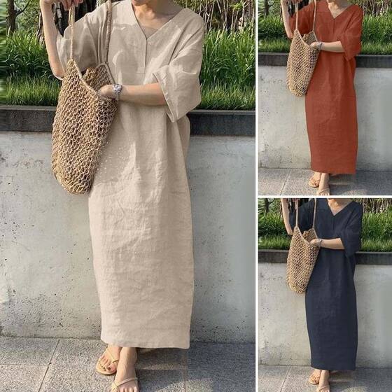 Women's Latest Summer Fashionable Short-sleeved V-neck Elegant Vest Dress Women's Casual Solid Color Loose Long dress Women