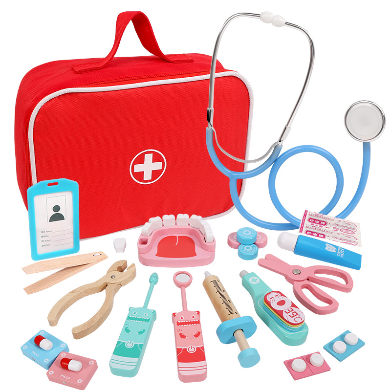 Bebé de madera juguetes médicos para niños pequeños juguetes médicos simulados para niñas juguetes médicos