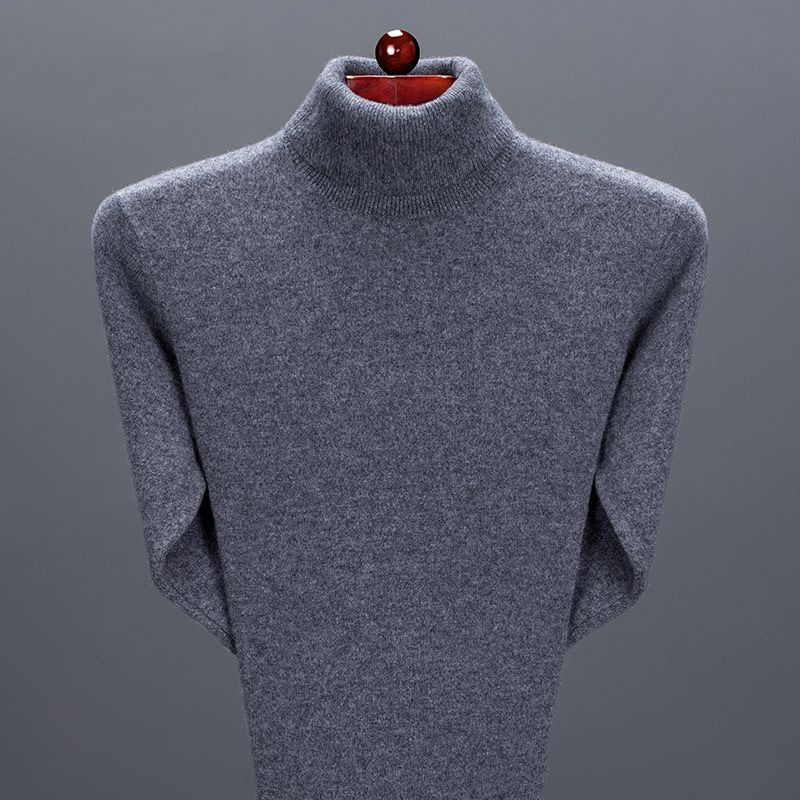 2024 Winter Men's Cashmere Sweater for Young and Middle-Aged Men, Casual High-Neck Fashion Thickened Solid Color Wool Sweater for Men