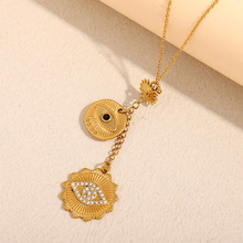 欧美时尚气质小众高级感项坠不锈钢镀18K金个性流苏眼睛吊坠项链