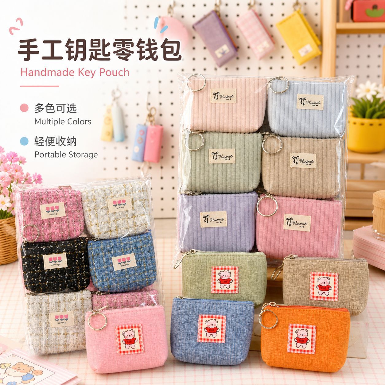 New Plaid Keychain Coin Purse Women's Short Lipstick Coin Jewelry Storage Bag Children's Small Gifts