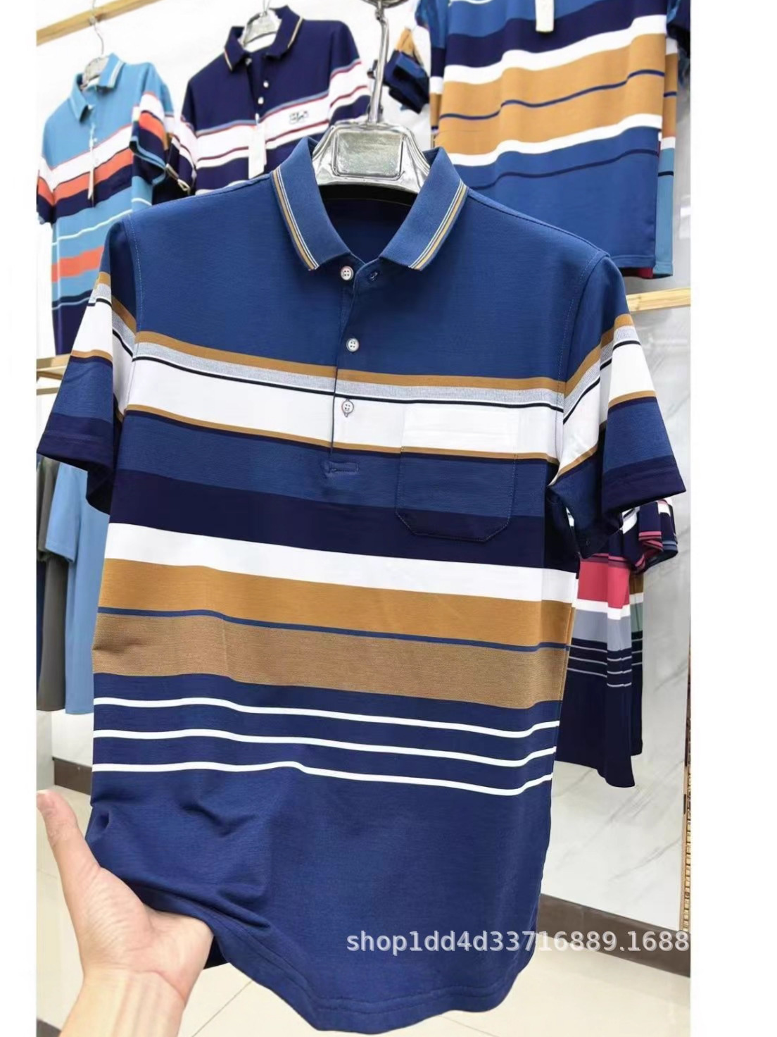 Foreign Trade Cheap Export Polo Shirts for Middle-Aged Men, Short-Sleeve Workwear with a Turn-Down Collar, Cross-Border Men's Polo Shirts