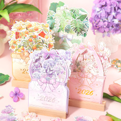 2026年花时絮语立体花卉台历木质台历文艺花束日历立体插画月历