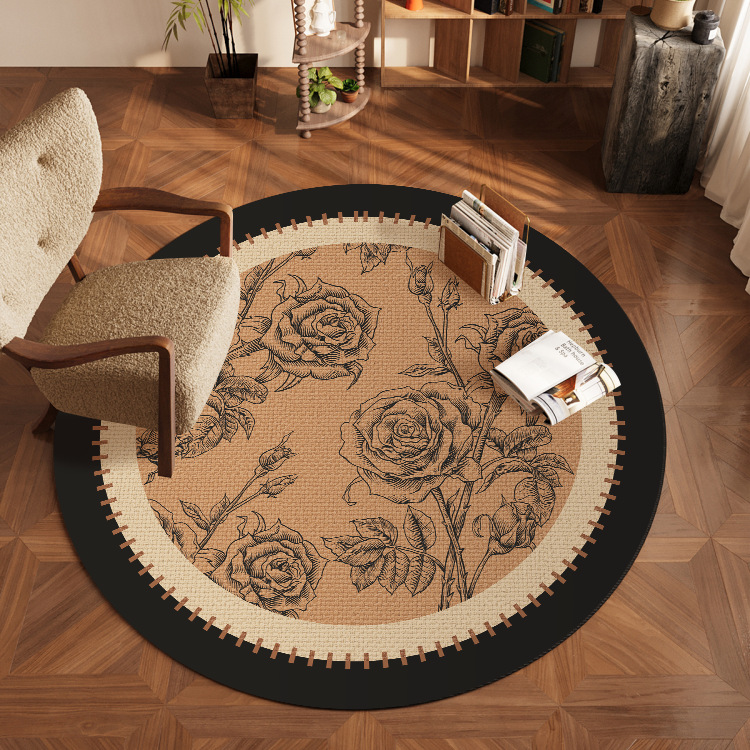 Alfombra de guardarropa retro, sofá de terciopelo belga, mesa de centro, alfombra de silla, alfombra de piso, alfombra redonda, estilo antiguo