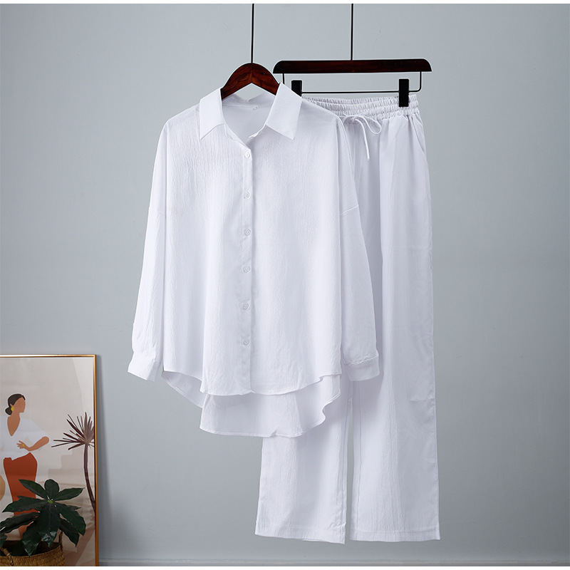 Abbigliamento maschile 2024 autunno nuovo stile temperamento tinta unita camicia a maniche larghe pantaloni lunghi a vita alta set casual_voghion.com