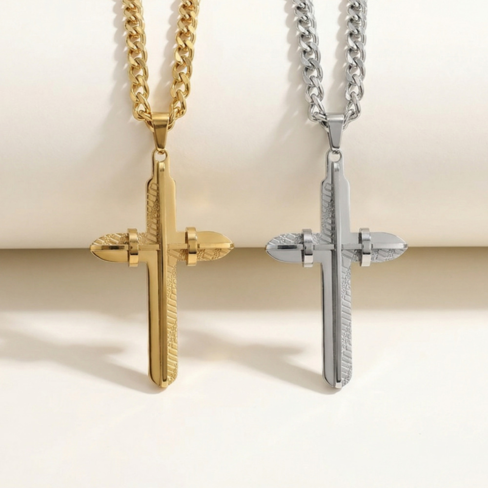 Collier pendentif croix losange long style rétro minimaliste_voghion.com