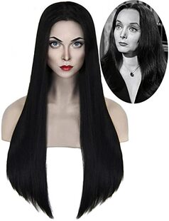 Adams Family Mom Addams Black Mid-Long Straight Halloween Cos Wig Anime Wig