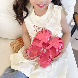 Girls' Sandals Love Bright Soft-soled Shoes Jelly Princess Children's Beach Sandals for Spring and Summer Cross-border Hair