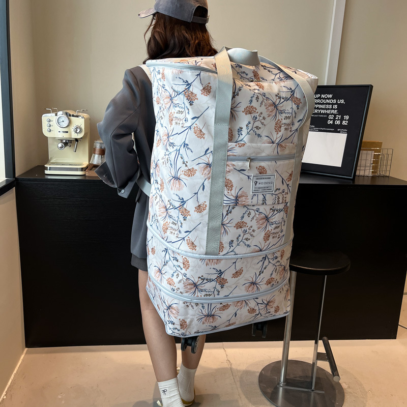Bolsa de viaje con rueda universal, bolsa de lona de gran capacidad para mujer, almacenamiento de viaje de corta distancia, bolsa de envío de polea de doble capa, bolsa de espera