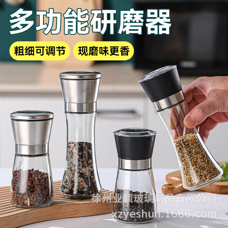 Cross-border manual grinder glass Amazon 304 stainless steel ceramic core black pepper pepper sea salt sprinkling bottle Cross-border manual grinder glass Amazon 304 stainless steel ceramic core black pepper pepper sea salt sprinkling bottle