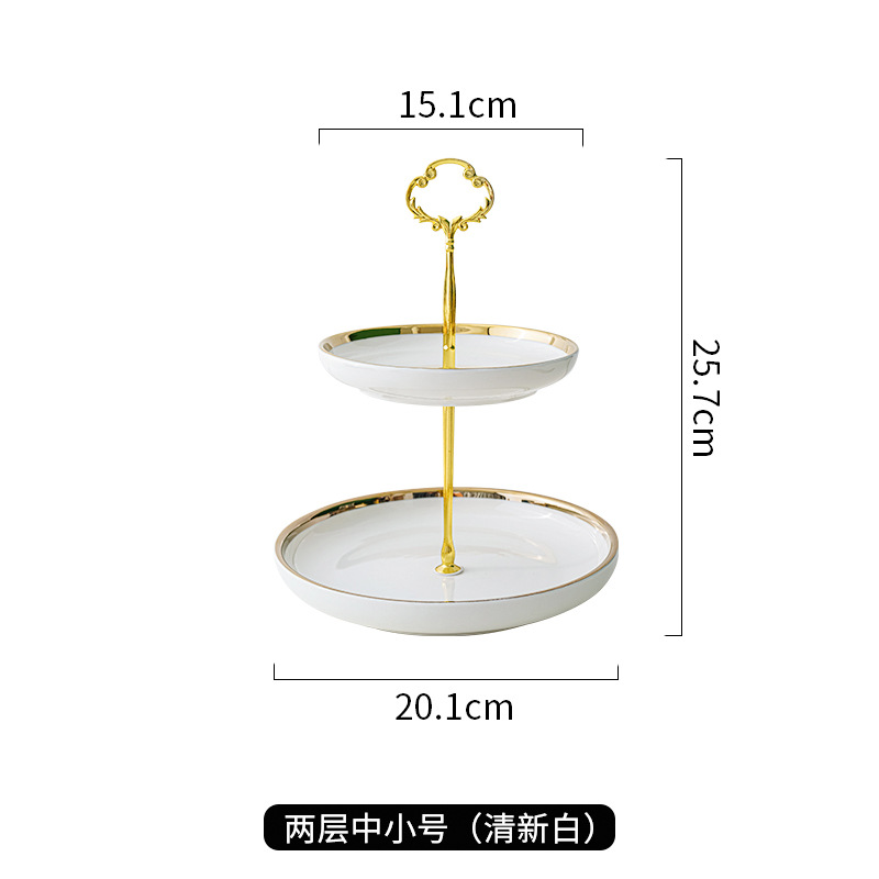 Luz de lujo de cerámica de tres capas Placa de pastel de frutas mesa de café del hogar bandeja de postre de dulces mesa de postre de cumpleaños de la boda creativa