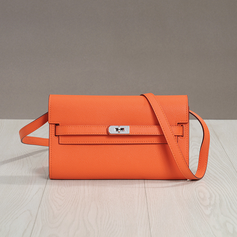 Spring and Summer Second-Generation Kelly Clutch Genuine Leather Long Wallet Women's Bag Crossbody Shoulder Mini Phone Bag Trendy Lock Buckle Bag