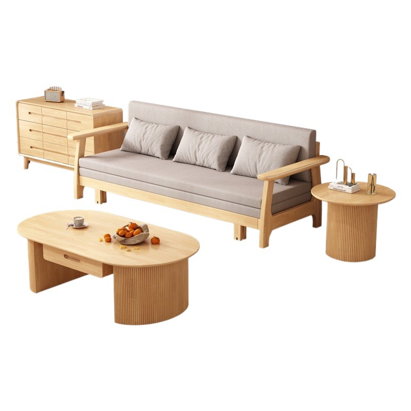 Sofá cama de madera maciza plegable Push-Pull de doble uso pequeño apartamento Individual Doble cama telescópica multifuncional sofá de la sala de estar