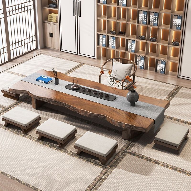 Mesa y silla de té de tatami de madera sólida combinación de tabla de té de madera de tronco, mesa de té Zen, mesa larga, mesa baja, balcón, nuevo medio image 8