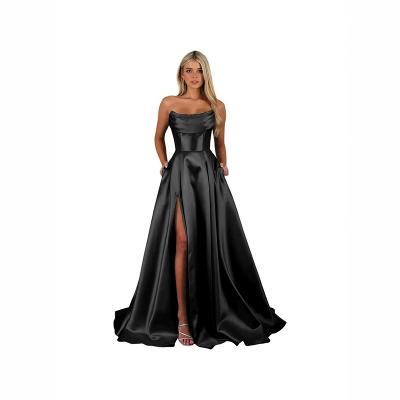 Amazon AliExpress evening dress satin bridesmaid ball gown strapless formal long dress banquet European and American style dress Amazon AliExpress evening dress satin bridesmaid ball gown strapless formal long dress banquet European and American style dress