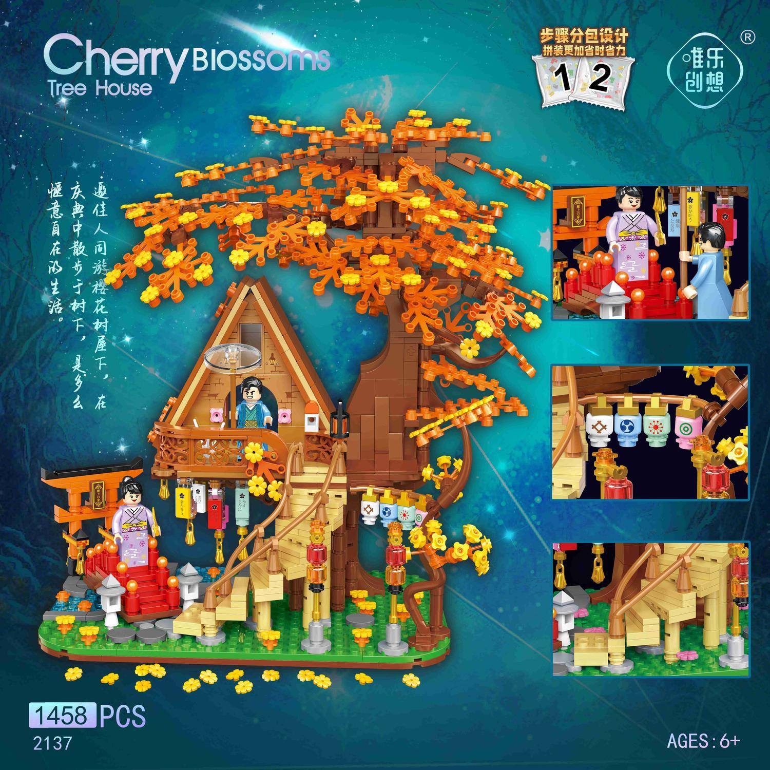 Pequeños bloques de construcción ensamblados edificio Street View tienda casa pequeña partículas juguetes educativos para niños Cherry Blossom Cottage ensamblado