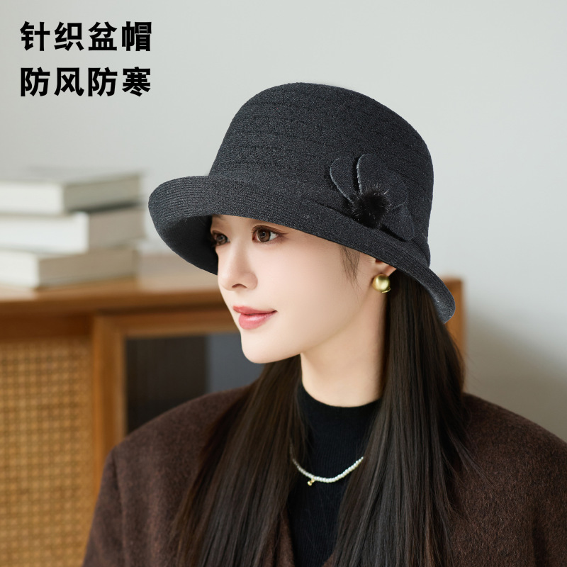 秋冬季新款针织卷边礼帽女户外保暖时尚盆帽气质优雅旅游帽子批发|undefined
