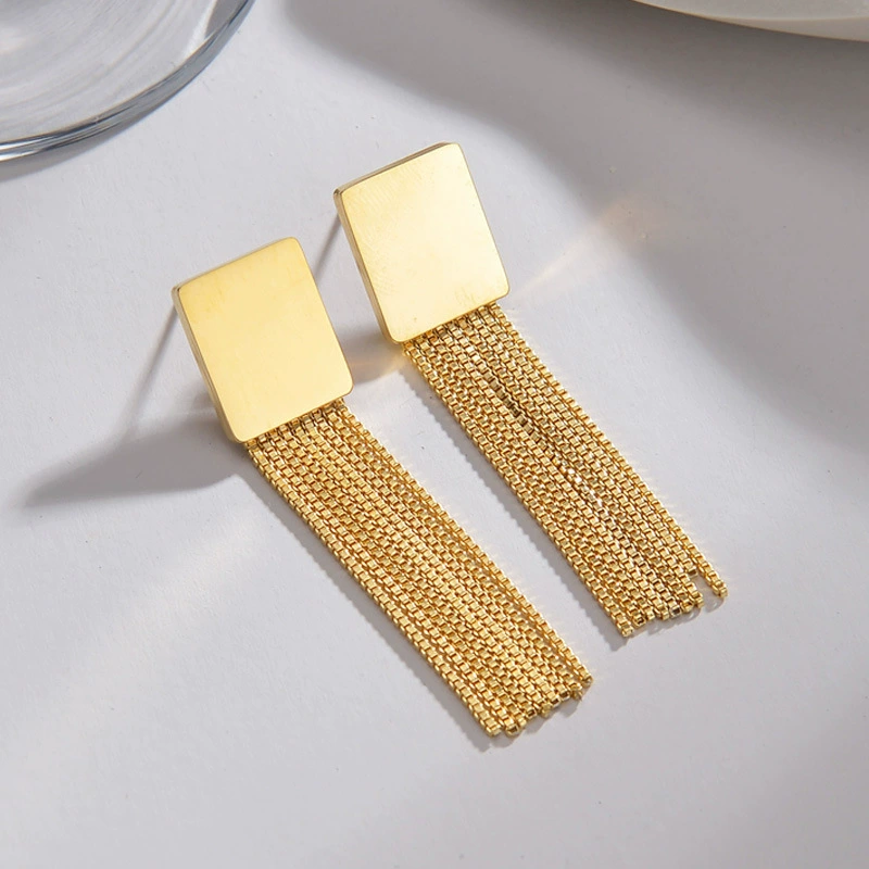 Long trend glossy fashionable earrings, accessory stainless steel, European style